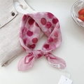 Pink and red polka dot cotton linen neck scarf styled on a casual linen shirt - Round Print Pink