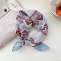 Artistic geometric diamond print square scarf in purple and blue cotton linen blend - Diagonal Greek Key Blue