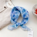 Light blue polka dot square scarf made of soft material with a minimalist knotted style - Round Print Blue
