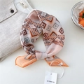 Orange geometric rhombus silk square scarf with vintage pattern and soft cotton linen feel - Diagonal Greek Key Orange