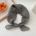 Vintage olive green floral cotton-linen square scarf with white polka dot pattern - 15 Floral Dots Green
