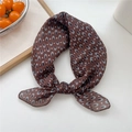 Brown satin neck scarf with blue oval and white diamond geometric patterns and silky gloss - 18 Brown Three-Color Bean