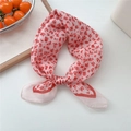 Floral soft cotton linen scarf in pink with delicate red flower patterns tied in a knot - 21 Red Floral Frame