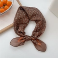 Brown floral cotton linen square scarf with orange borders for stylish neck protection - 22 Brown Green Frame