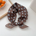 Dark coffee cotton linen neck scarf with blue geometric pattern and artistic lines - 20 Brown Snake Grid