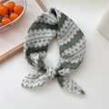 Green and white geometric patterned linen neck scarf in a soft, knotted style - 18 Grid Pattern Green