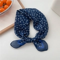 Navy blue floral cotton linen square scarf with white prints for women's fashion - 23 Navy Floral Frame