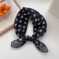 Lightweight black linen square scarf with champagne check pattern and abstract white lines - 21 Black Snake Grid