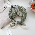 Floral cotton linen square scarf in cream with green vine patterns for neck decoration - Floral Small Check Green