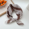 Retro geometric pattern square silk scarf in brown and cream white with a stylish decorative knot - 19 Grid Pattern Brown