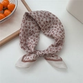 Floral cotton linen neck scarf with vintage brown floral pattern on beige fabric - 24 Rice Brown Frame