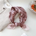 Pink floral cotton linen small square scarf with elegant leaf print for women - Floral Small Check Pink