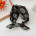 Foulard en coton marron foncé avec imprimé de feuilles vert clair au toucher soie - 03 Brun Jeune Arbre