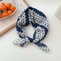Blue and white printed neck scarf tied as a hair accessory in a retro geometric pattern - 20 Grid Pattern Navy Blue