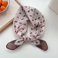 Pink cotton linen scarf with running horse print and brown edges in a bow shape - 23 Rice Pink Equestrian Grid