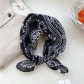 Soft cotton linen square scarf featuring elegant black and white floral prints - Floral Small Check Black