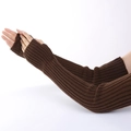 Dark brown long knitted fingerless gloves with thumb hole and ribbed texture style - One Size / Coffee