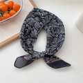 Breathable cotton-linen square scarf featuring black and white feather print with red edges - 23 Fountain Pattern Black
