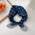 Navy blue cotton linen neck scarf with white horse pattern and gray trim accents - 26 Navy Equestrian Grid