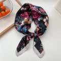 Elegant floral silk square scarf with pink roses on black background for women - Black Peony Floral