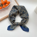 Breathable cotton linen scarf featuring blue and gold fan leaf prints with silk-like finish - 24 Fountain Pattern Yellow