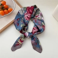 Vintage navy blue silk scarf featuring red roses and floral patterns for women - Blue Peony Floral