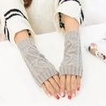 Grey knit cable pattern fingerless gloves for warmth and comfort for men and women - One Size / Light Gray