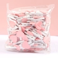 Mini wooden photo clips with pink heart decorative ornaments in a transparent pack - Pink
