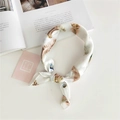 Silk neckerchief with pink and blue feather prints on a white background for women - White Feather