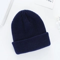Classic dark blue knitted beanie hat for winter warmth with thick ribbed wool texture - Navy Blue