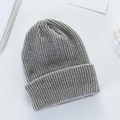 Light gray knit beanie with folded cuff and textured wool fabric for winter warmth - Light Gray
