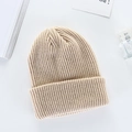 Winter warm thick beige knit beanie hat in a minimalist ribbed style for adults - Khaki