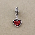 Silver alloy heart bead charm with red rhinestones and dotted connector for DIY jewelry - Red