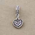 Polished silver heart pendant with sparkling rhinestones for DIY beaded jewelry - White