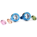 Minimalist 11MM stainless steel round stud earrings with white zircon and colorful gems - Blue