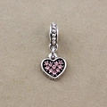 Silberner herzförmiger Charm-Anhänger mit rosa Strass für DIY-Armbänder - Rosa