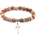 Bracciale yoga in pietra naturale e lavica con ciondolo a croce in argento - Diaspro