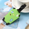 Green PVC suitcase luggage tag with embossed travel icons and black adjustable strap - Green