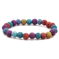 8mm colorful volcanic lava stone beaded bracelet with natural porous texture for women - Colorful