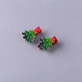 Pair of Christmas tree hair clips with green layers and red star on red ribbon base - Christmas Tree
