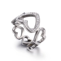 Polished silver hollow heart ring for women with sparkling crystal accents in a center view - US 7 / Steel Color (KR40344-K)