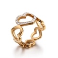 Elegant gold-plated openwork heart ring featuring sparkling white crystal accents - US 6 / Gold (KR40346-K)