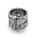 Silver stacked Roman numeral ring with white zircon stones in a triple layer design - US 6 / Silver Pave 3-Layer Stackable Style(KR44205-K) / Silver