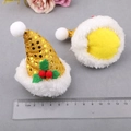 Mini gold sequin and yellow fabric Christmas hats with white plush trim for DIY hair clips - Gold Sequin Christmas Hat