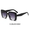 Square black sunglasses with gradient gray lenses and silver stud details on frame - Black Frame Double Gray Lens (C1)