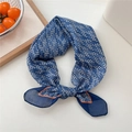 Blue and white houndstooth cotton linen scarf with bright orange border accents - 28 Navy Houndstooth Wheat