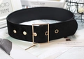 Detailed view of black velvet wide belt with gold square buckle on books background - Small Square Buckle Black