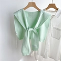 Detail of mint green knit shawl showing delicate embroidery and soft fabric texture - Mint Green (05D)