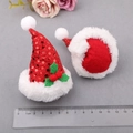 Mini red sequin Christmas hats with holly leaf and white fur trim for DIY hair accessories - Sequin Mini Christmas Hat