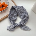 Grey floral print headband with black plant patterns and a knotted bow design - 26 Simple Leaf Pattern Black